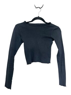 Brandy Melville Black Ribbed Long-Sleeve Cropped Top